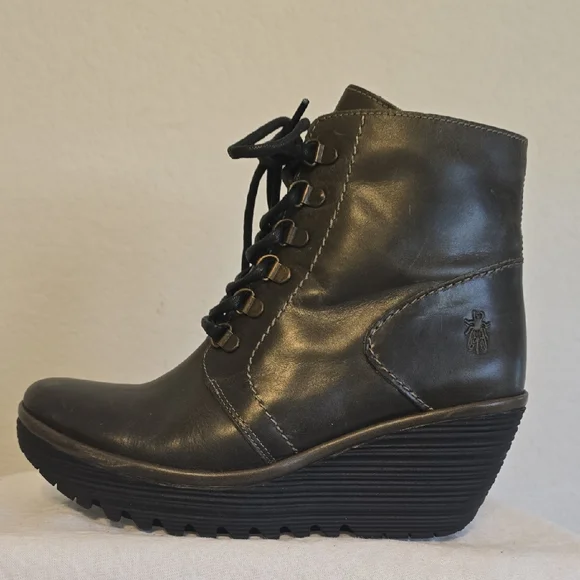 Fly London Black Lace Up Boots - Picture 12 of 16